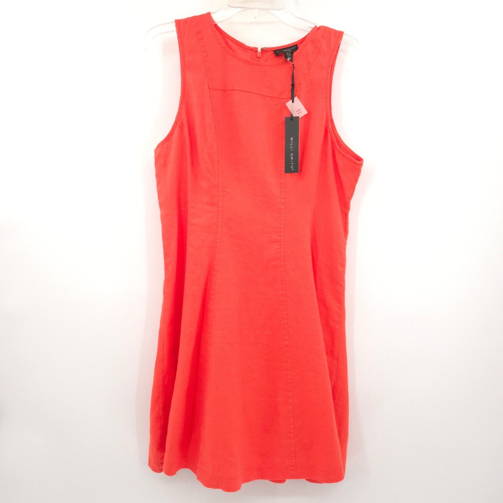 Willi Smith Linen Shift Dress NWT Womens 12 Coral Red Sleeveless Mini Summer